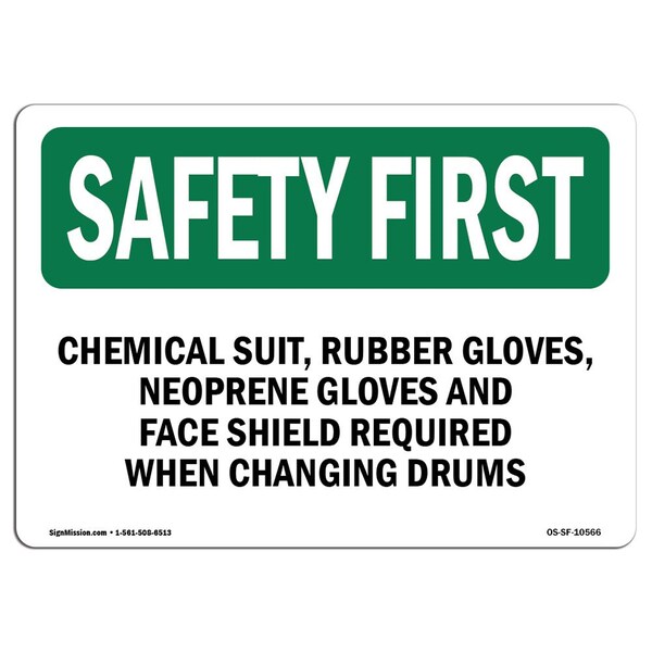 Signmission OSHA, Chemical Suit Rubber Gloves Neoprene Gloves, 10in X 7in Rigid Plastic, 10" W, 7" H, Landscape OS-SF-P-710-L-10566 - main